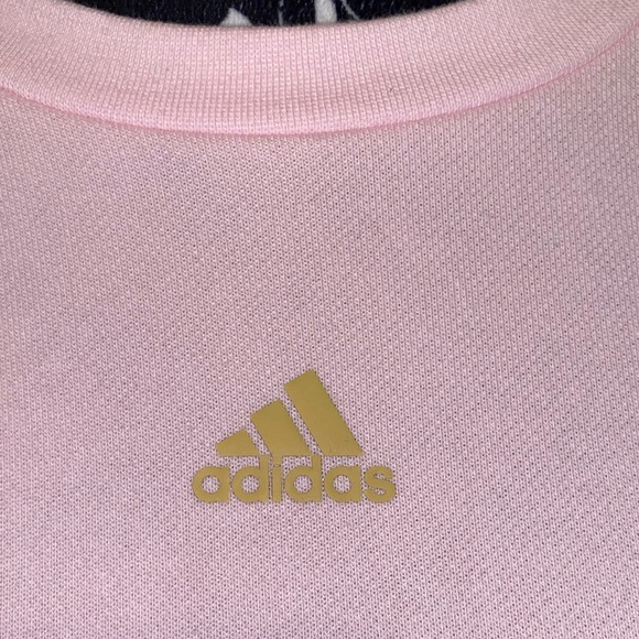 Adidas PRIMEGREEN Cropped Sweatshirt Pink Gold 3 stripes sleeves - Picture 2 of 9